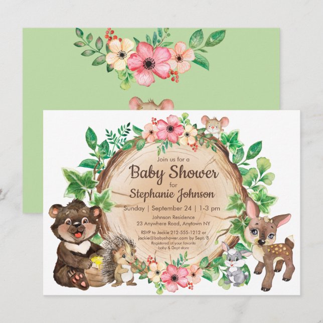 Woodland Rustic Animal Gender Neutral Baby Shower Inbjudningar (Fram/baksida)