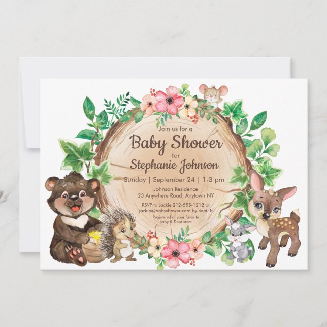 Woodland Rustic Animal Gender Neutral Baby Shower Kort (Framsida)
