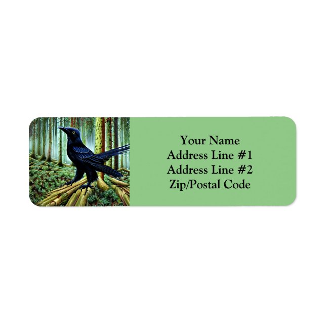 Woodland Rustic Black Raven Returadress Etikett (Framsidan)