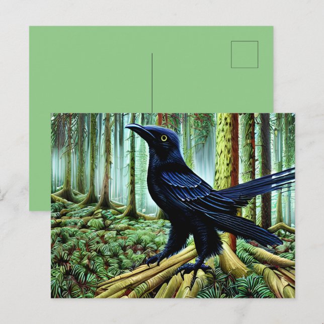 Woodland Rustic Black Raven Vykort (Fram/baksida)