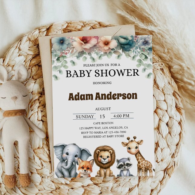 Woodland Safari Animals Baby Shower Inbjudningar (Skapare uppladdad)