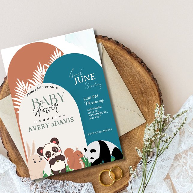 Woodland Safari Animals Boy Baby Shower-inbjudan Inbjudningar (Skapare uppladdad)
