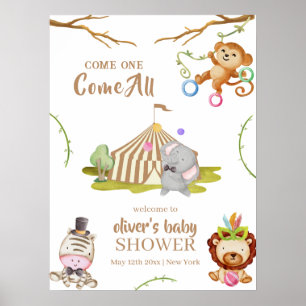 Woodland Safari Djur Cirkus Baby Shower Välkomst Poster