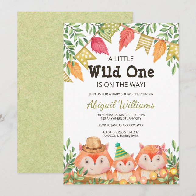 Woodland Safari Fox Family Baby Shower-inbjudan Inbjudningar (Fram/baksida)
