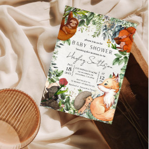 Woodland Safari Zoo Animals Theme Baby Shower Inbjudningar