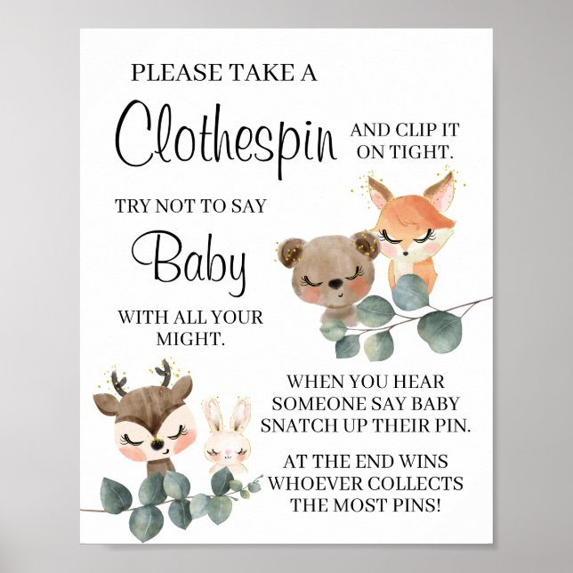 Woodland Säg inte baby-babyduschskylt Poster (Framsidan)