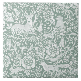 Woodland Sage Grönt Forest Animals Hjort Fox Rabbi Kakelplatta