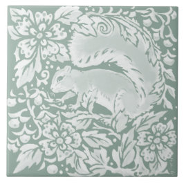 Woodland Sage Grönt Squirrel Nature Ceramic Tile Kakelplatta