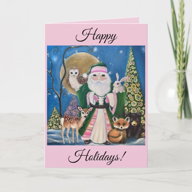 Woodland Santa and Animals Holiday Kort (Framsida)