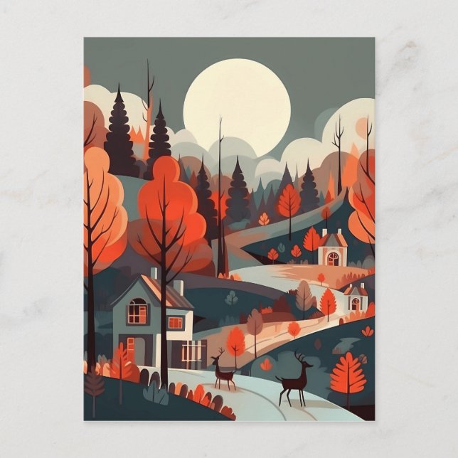 Woodland Scandi Village Art Vykort (Framsida)