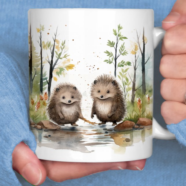 Woodland Scene Lycklig Wetland Porcupines Kaffemugg (Skapare uppladdad)