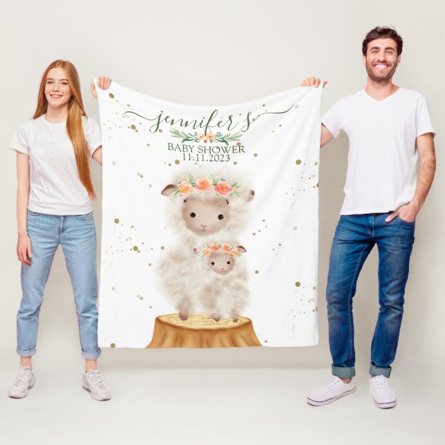 Woodland Sheep Animal Baby Shower Family Fleecefilt (På plats)