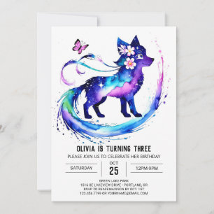 Woodland Simple Varg Digital Girl Birthday Inbjudningar
