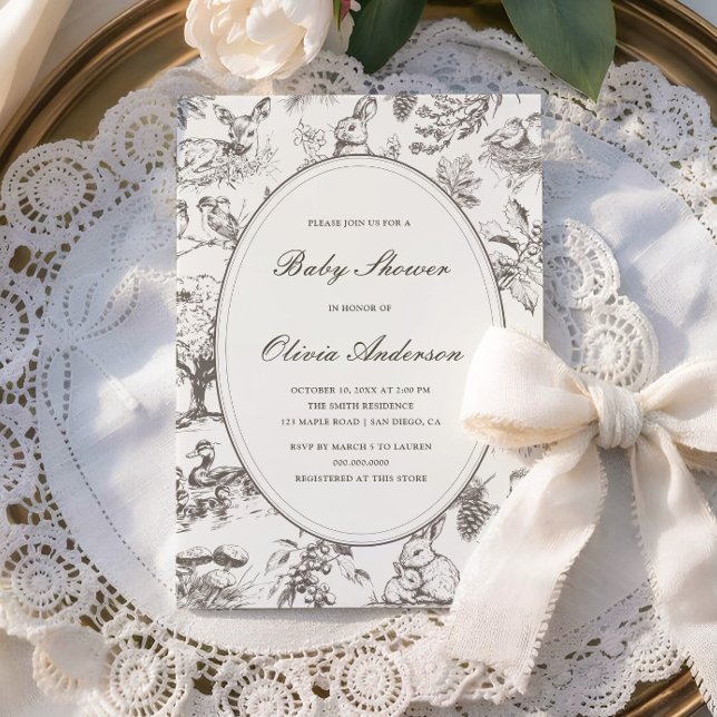 Woodland Sketched Allover Print Baby Shower Inbjudningar (Skapare uppladdad)