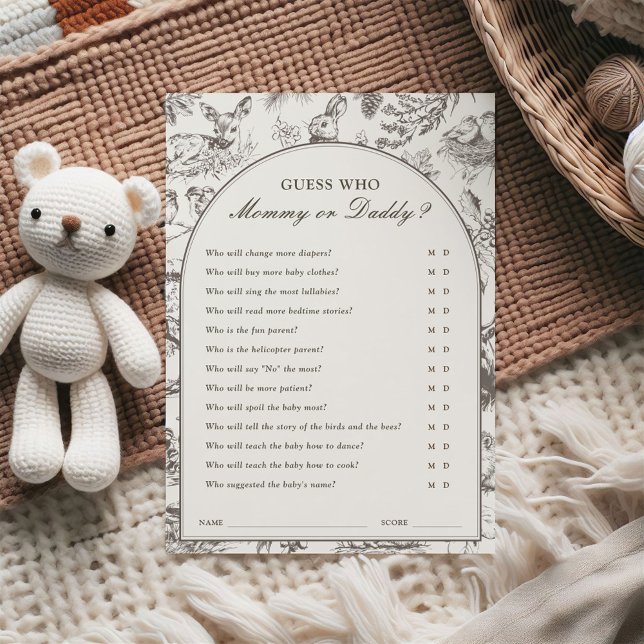 Woodland Sketched Guess Who Game Card Inbjudningar (Skapare uppladdad)