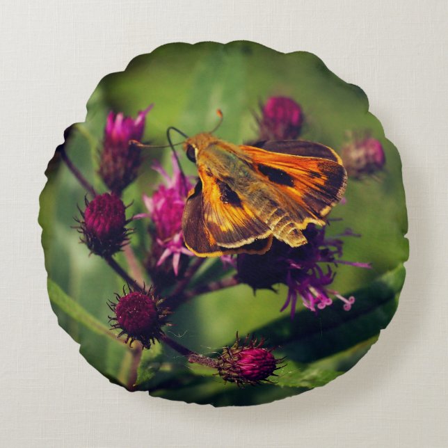 Woodland Skipper-fjäril Rund Kudde (Framsidan)