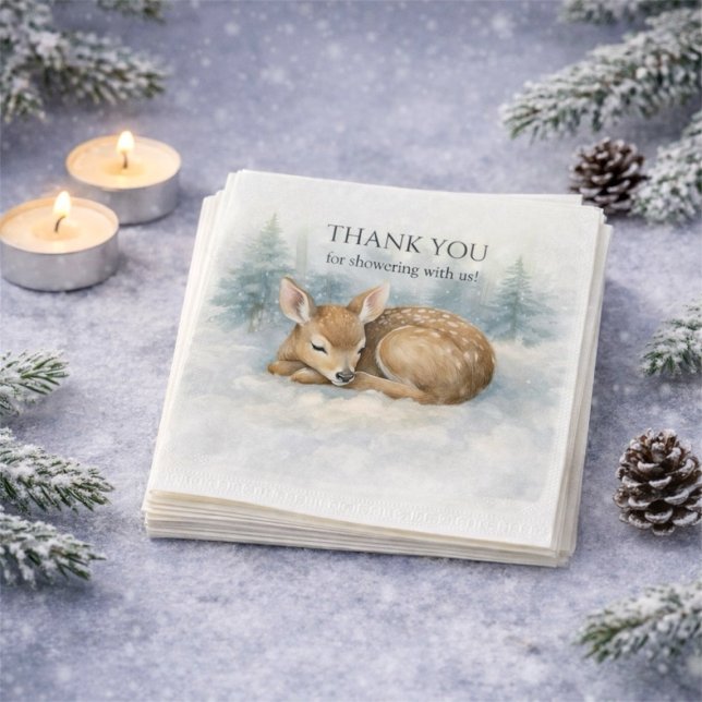 Woodland Sleeping Baby Deer Winter Baby Shower Pappersservett (Woodland Sleeping Baby Deer Winter Baby Shower Napkins)