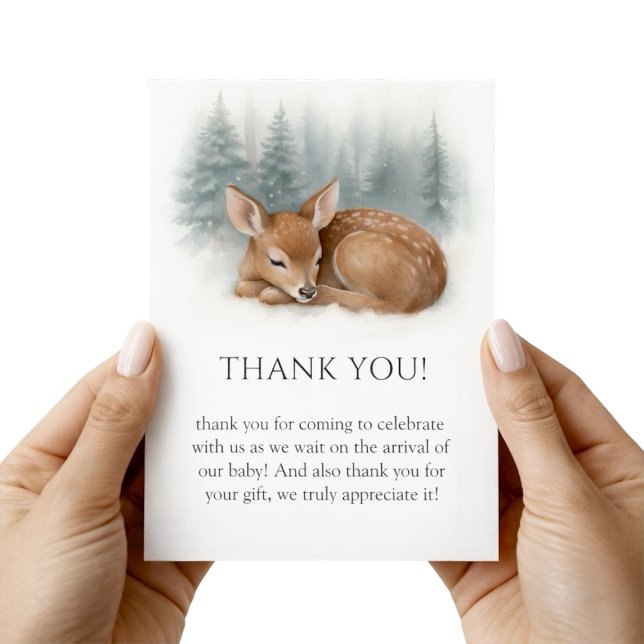 Woodland Sleeping Baby Deer Winter Baby Shower Tack Kort (Woodland Sleeping Baby Deer Winter Baby Shower Thank You Card)