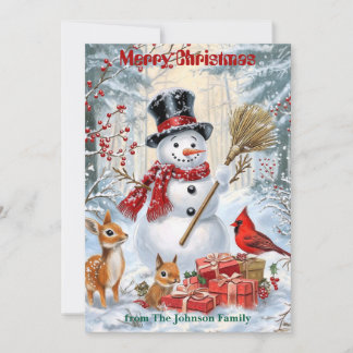 Woodland Snögubbe | Jul i personligens familj Julkort