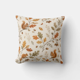 Woodland Squirrel & Acorn Fall Throw Pillow Kudde