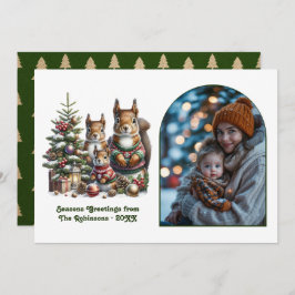 Woodland Squirrel Family Cozy Forest Christmas Julkort