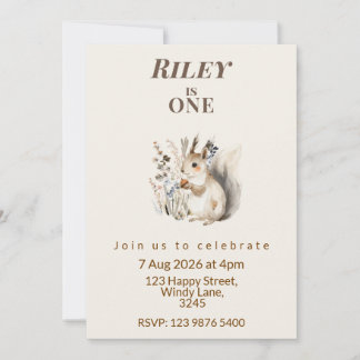 Woodland squirrel First Birthday Invitation Inbjudningar