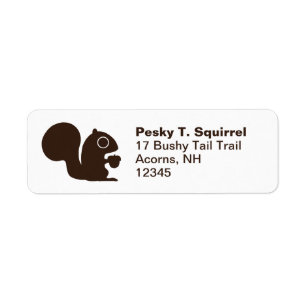 Woodland Squirrel med Nöt Returetiketter Returadress Etikett
