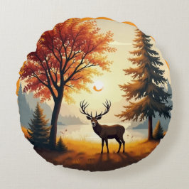 Woodland Stag Hjort Cushion Cover, Cottage Decor Rund Kudde