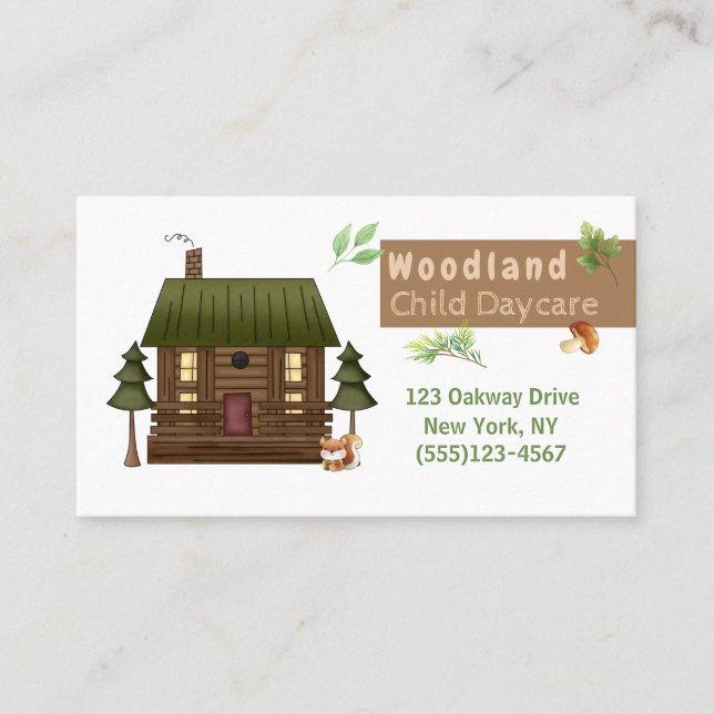 Woodland Stil Cabin Child Daycare Service Visitkort (Framsida)