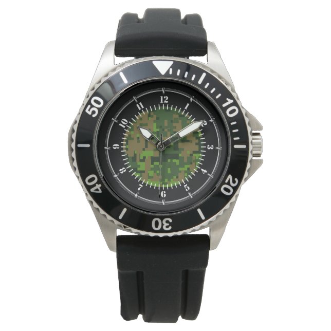 Woodland Stil Grönt Digital Camouflage Watch Armbandsur (Framsida)