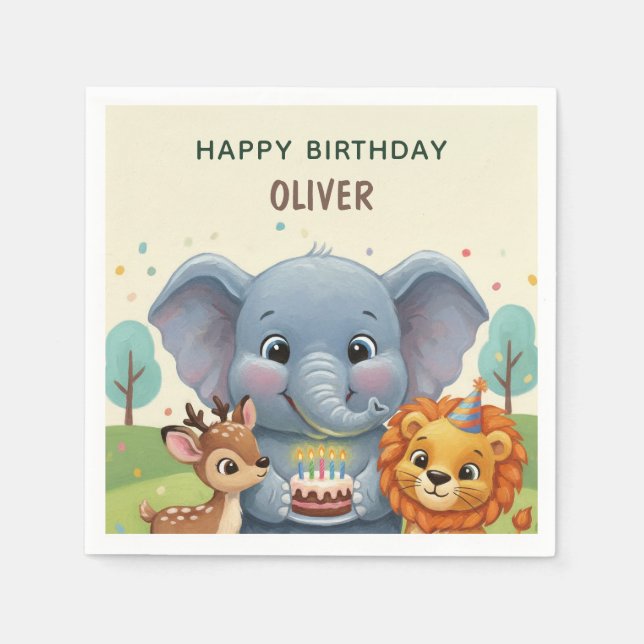 Woodland Storybook Animals Happy Birthday Pappersservett (Framsidan)