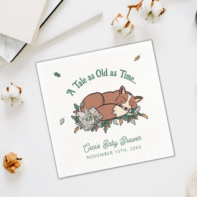 Woodland Storybook Anpassningsbar Phrase Baby Show Pappersservett (Woodland Fox Baby Shower Napkins)