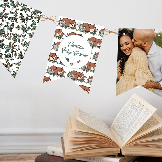 Woodland Storybook Baby Shower Photo Vimplar (Woodland Photo Baby Shower Bunting)
