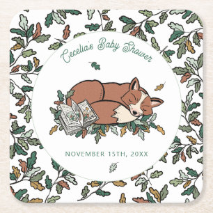 Woodland Storybook Fall Fox Baby Shower Underlägg Papper Kvadrat