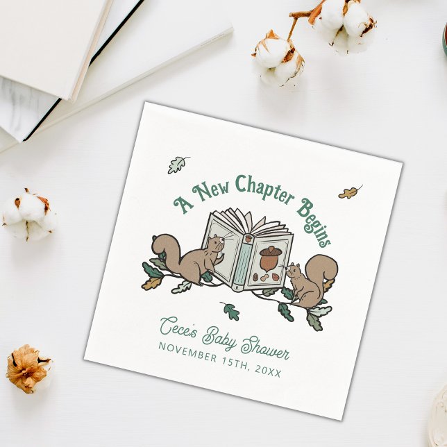 Woodland Storybook New Chapter Begins Baby Shower Pappersservett (Woodland Storybook Baby Shower Napkins)