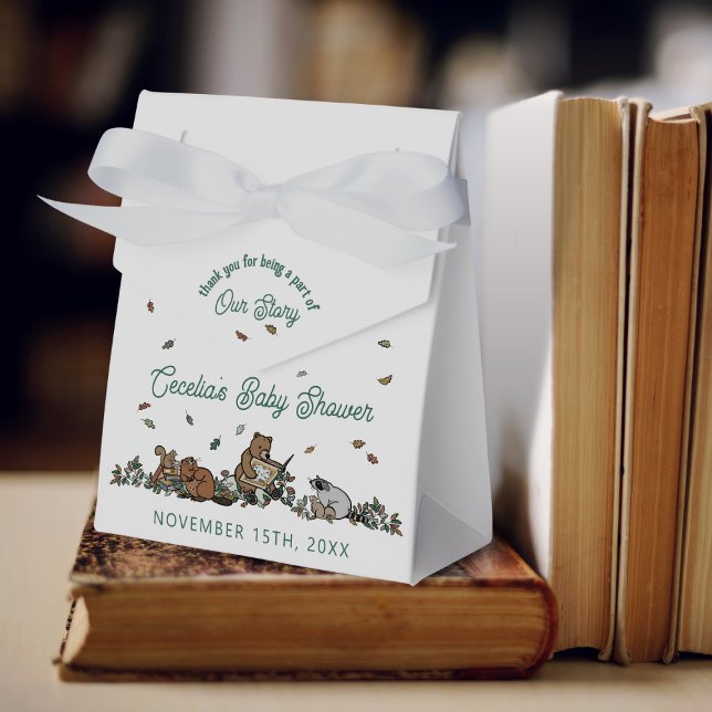 Woodland Storybook Personal Message Baby Shower Presentaskar (Woodland Storybook Baby Shower Personalized Favor Boxes)