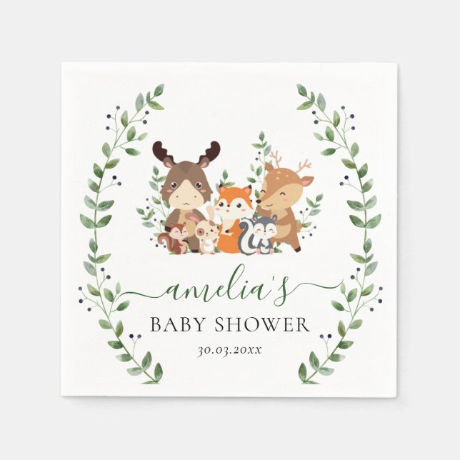 Woodland Sweet Greenery Botanical Forest Animal Pappersservett (Framsidan)