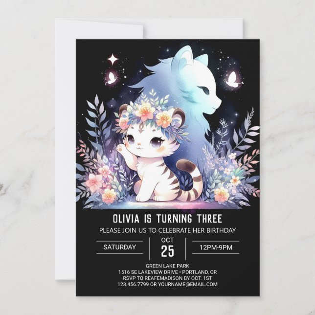 Woodland Sweet Tiger Birthday Inbjudningar (Framsida)