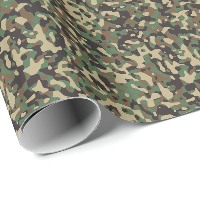 Woodland Tan Grönt Brown Militär Camo Camouflage Presentpapper (Rullad Hörn)