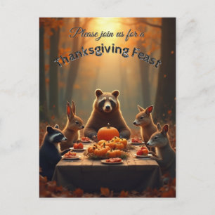Woodland Thanksgiving Party Friends and Family Inbjudan Vykort