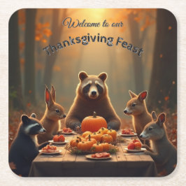 Woodland Thanksgiving Party Friends and Family Underlägg Papper Kvadrat