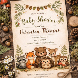 Woodland Theme Adorable Forest Animals Baby Shower Inbjudningar