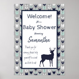 Woodland Theme Baby Shower Poster - Mint, Navy, gr