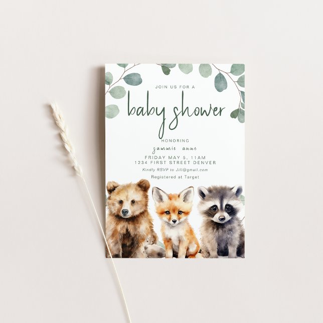 Woodland Theme Baby Shower with Animals Inbjudningar (Skapare uppladdad)