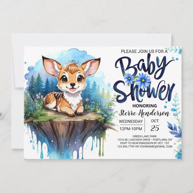 Woodland Theme Blue Baby Shower for Boy Inbjudningar (Framsida)