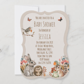 Woodland Theme Neutral Baby Shower Inbjudningar