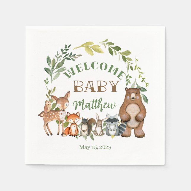 Woodland Themed Paper Party Napkins Pappersservett (Framsidan)