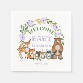 Woodland Themed Paper Party Napkins Purple Pappersservett