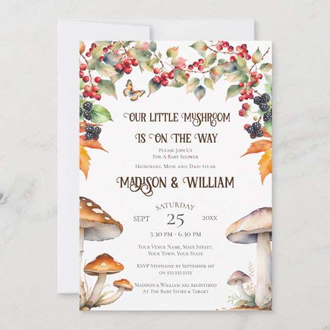 Woodland Toadstool Mushroom Fall Baby Shower Inbjudningar (Framsida)