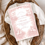 Woodland Toile Baby Shower Inbjudningar<br><div class="desc">A soft and elegant baby shower design featuring delicate vintage-style blush pink toile illustrations. The frame is adorned with charming lambs, florals, celestial accents, and a romantic bow, creating a timeless storybook nursery aesthetic. Perfect for a classic, feminine celebration with a refined heirloom feel. The gentle pink palette and detailed...</div>